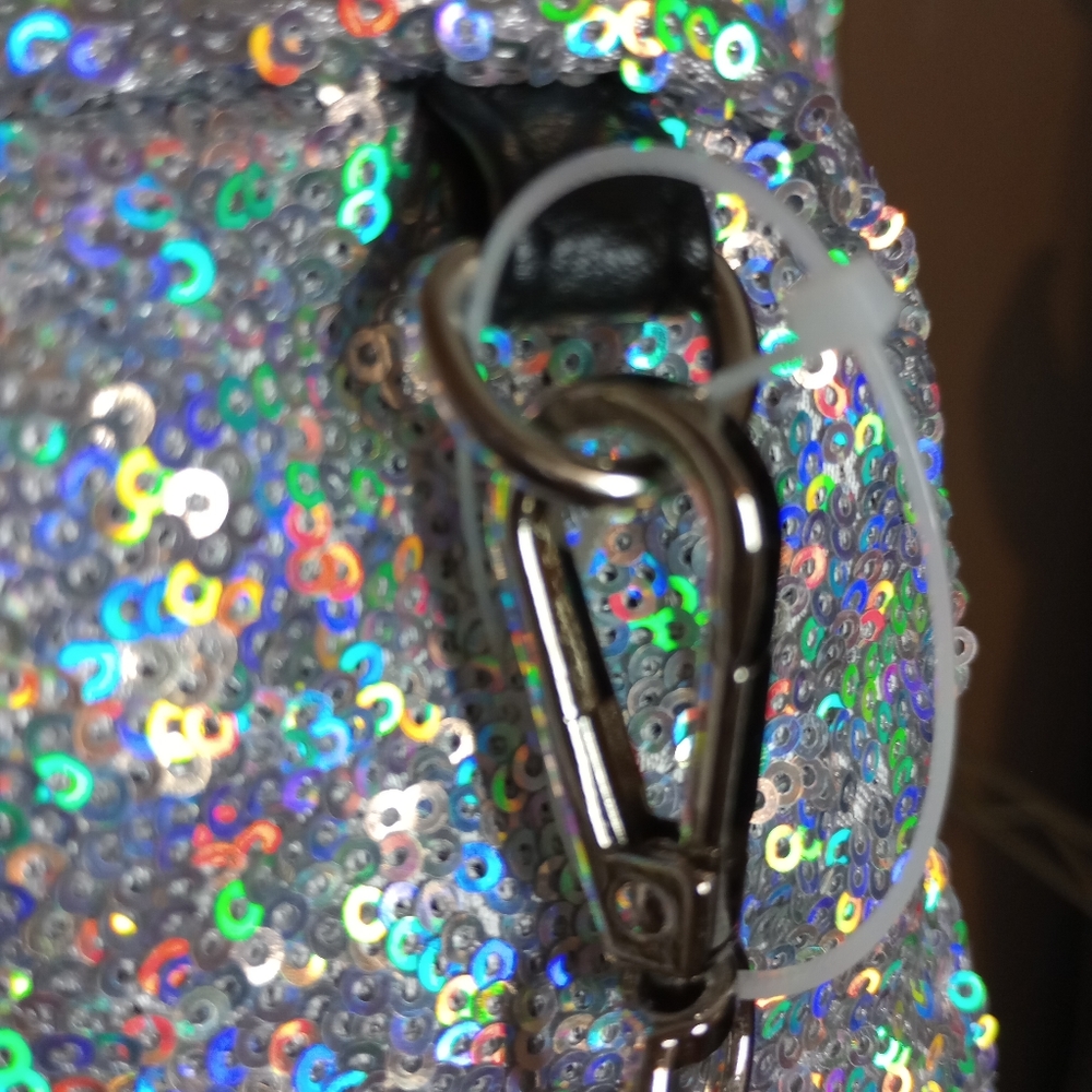 Madden Girl Multifaceted Sequin Backpack with Black Patent Leather key Chain - Picture 9 of 17